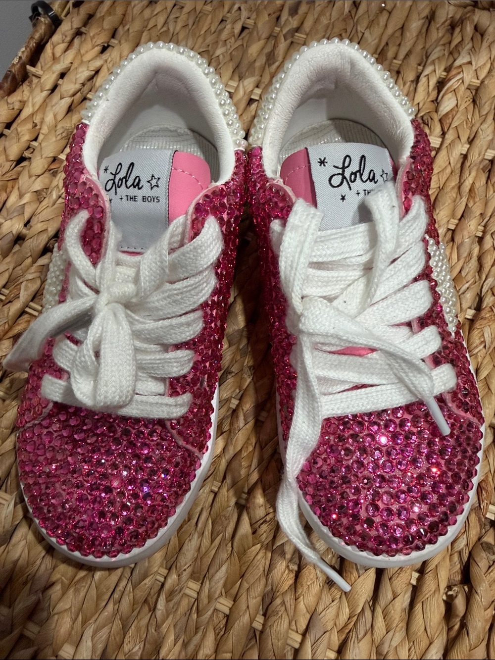 Lola + The Boys Pink Sequin & Rhinestone Kids Sneakers